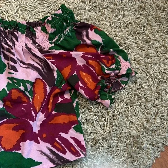 ASOS Y2K Cottagecore Boho Tropical Romantic Off The Shoulder Floral Blouse Sz16 - Picture 8 of 9